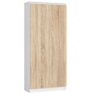 Regál R 80 cm CLP 2 dvierka 8 poličiek biela/dub sonoma
