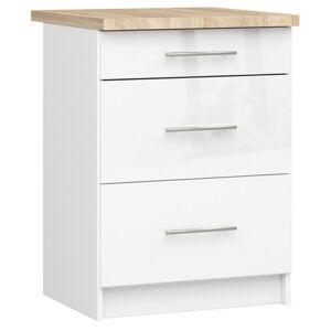 Kuchynská skrinka OLIVIA S60 3SZ - biela/biely lesk
